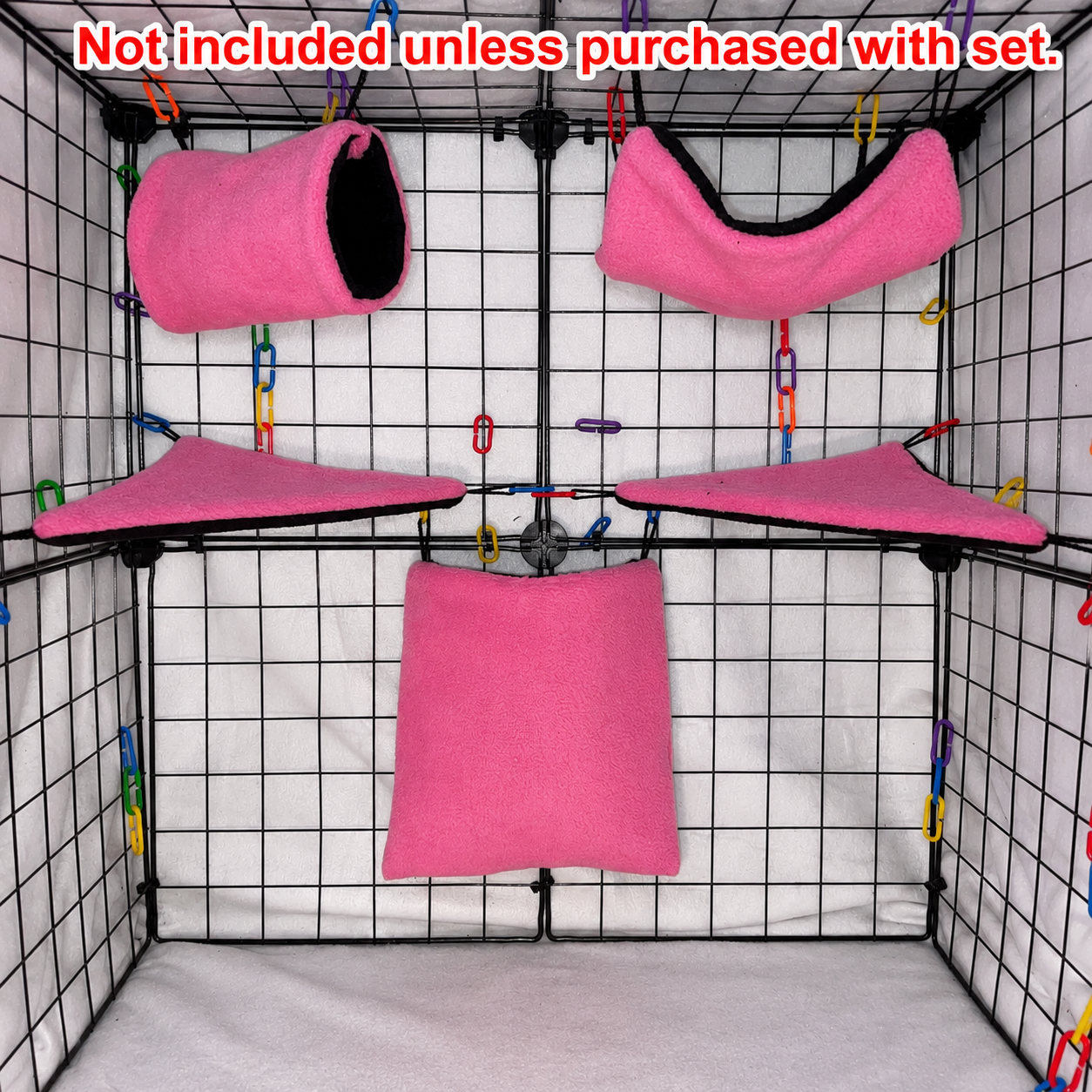 11 pc Sugar Glider Hot Pink Fleece Cage Set – Rat Cage Set & Small Pet Accessories