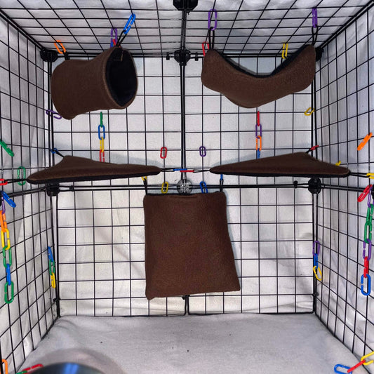 5 piece expansion set for use with sugar glider cage set in chocolate brown