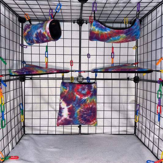 11 pc Sugar Glider Tie Dye Fleece Cage Set – Rat Cage Set & Small Pet Accessories (Copy)
