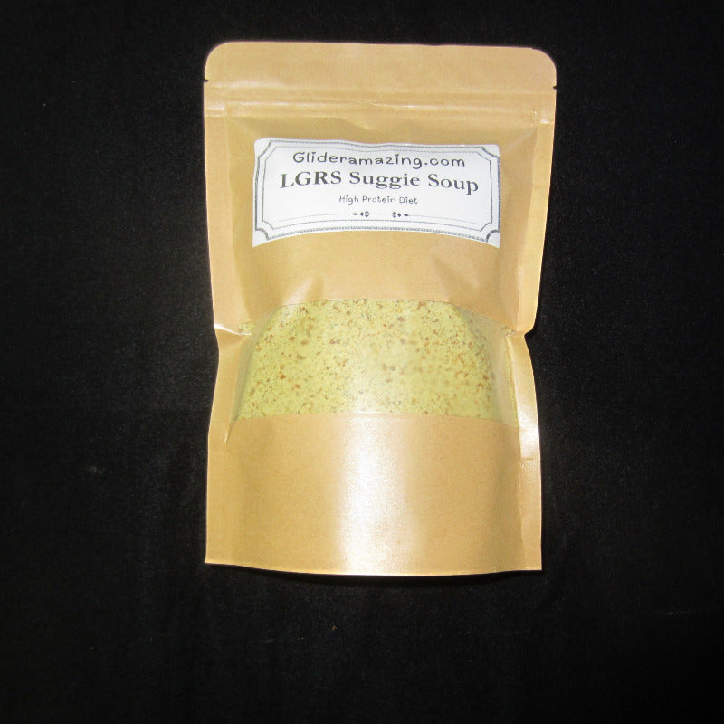 Glider Amazing brand LGRS Suggie Soup show in 48 table spoon size in a large stand up pouch for easy sugar glider meal preparation.