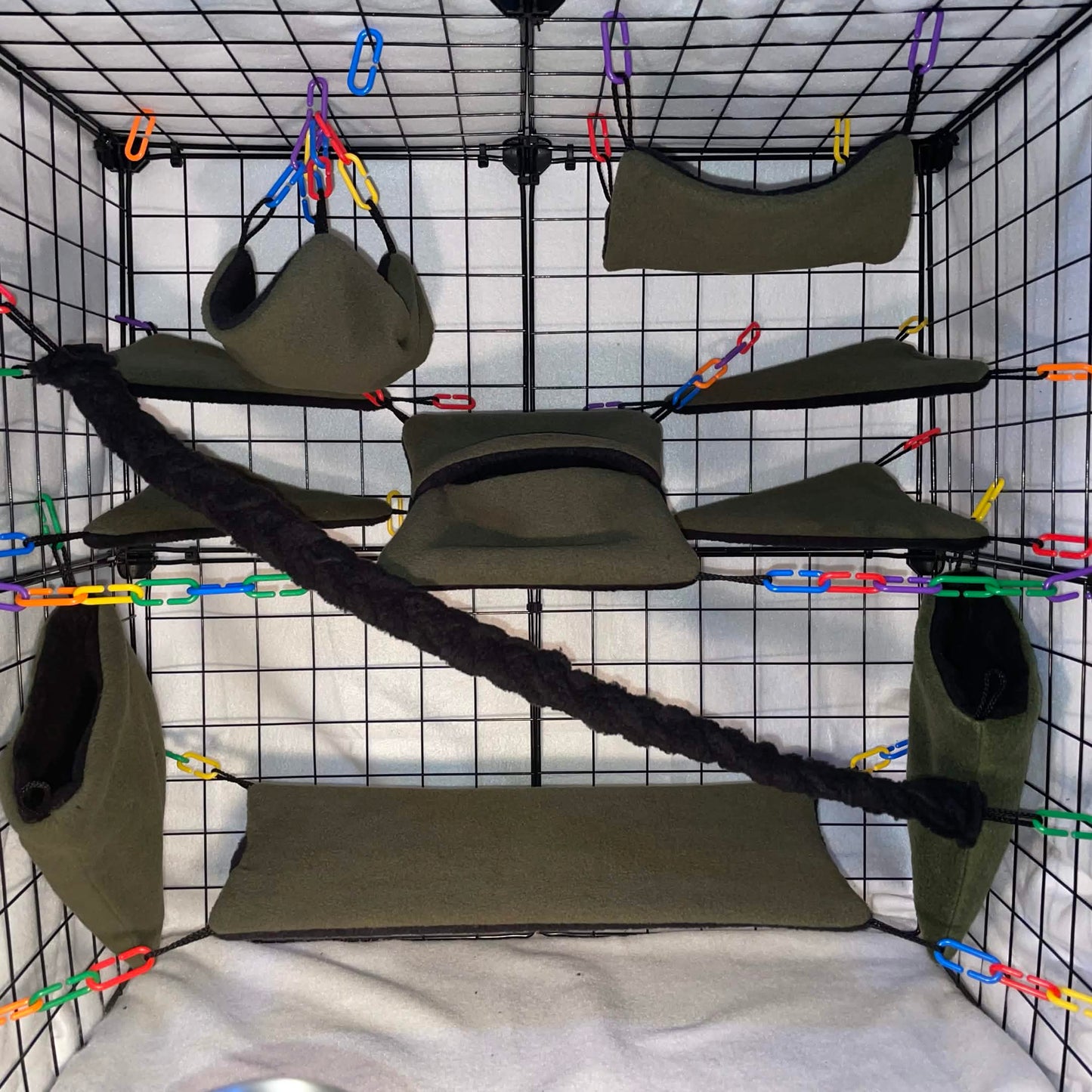 11 pc Sugar Glider Forrest Green Fleece Cage Set – Rat Cage Set & Small Pet Accessories
