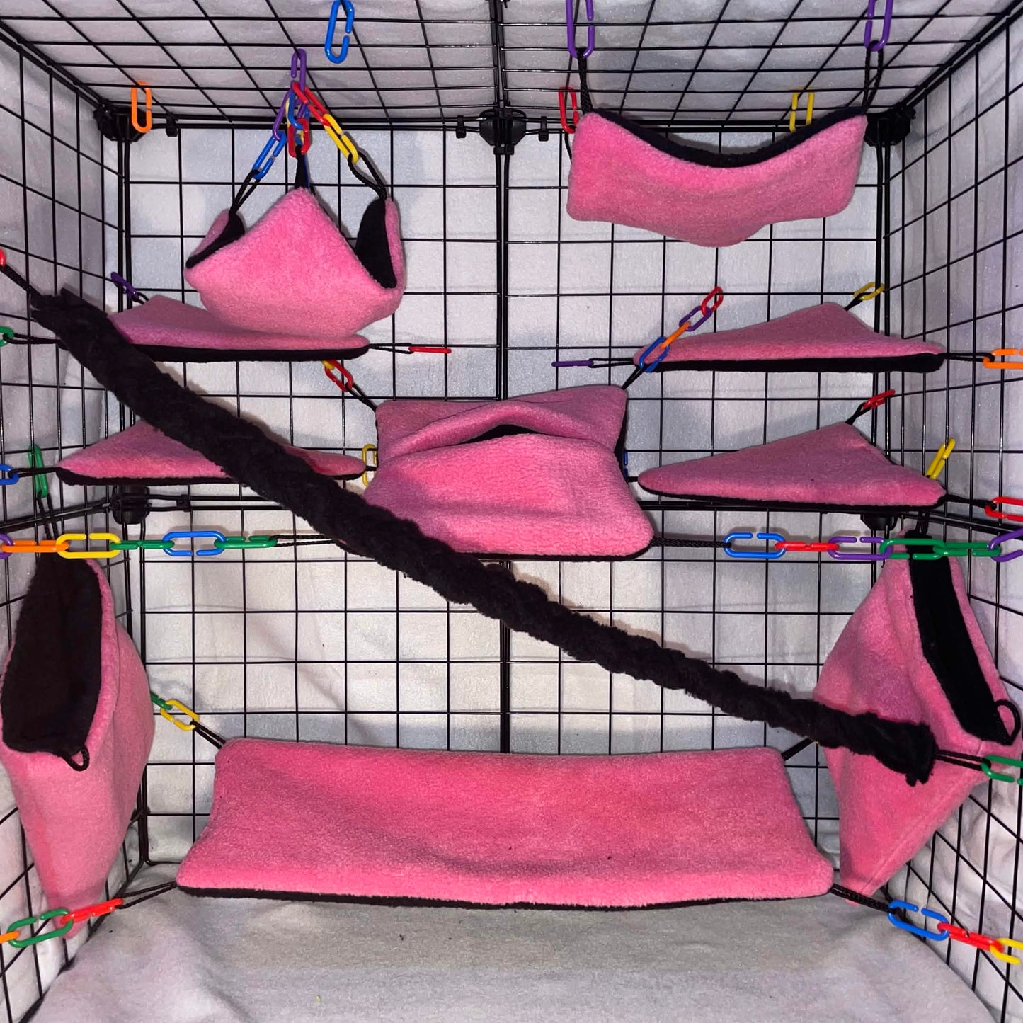 11 pc Sugar Glider Hot Pink Fleece Cage Set – Rat Cage Set & Small Pet Accessories