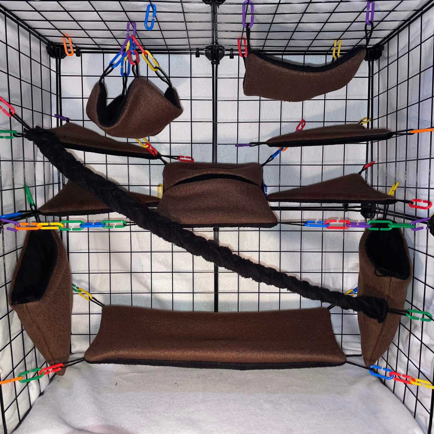 11 piece sugar glider hammock and cage pouch set in chocolate brown