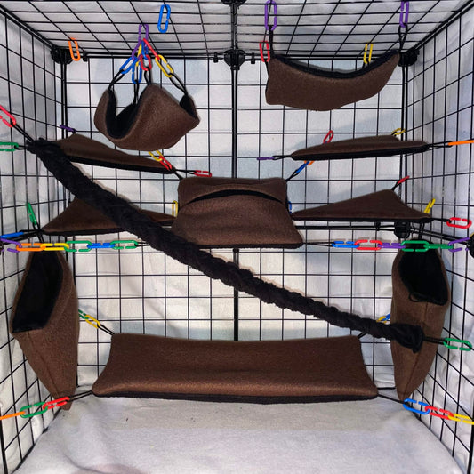 11 piece sugar glider hammock and cage pouch set in chocolate brown