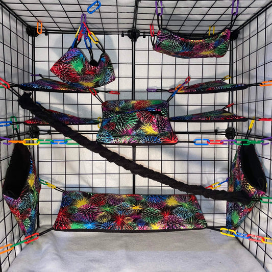 11 pc Sugar Glider Fireworks Fabric Cage Set – Rat Cage Set & Small Pet Accessories