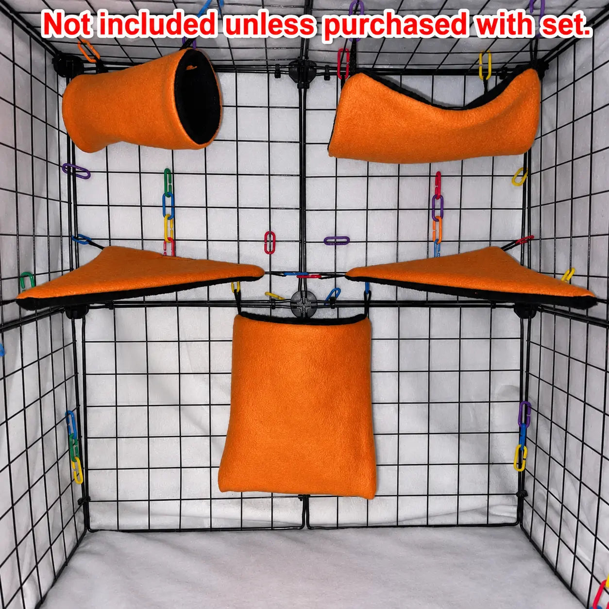 Orange cage set expansion set with tunnel, pouch, and hammocks