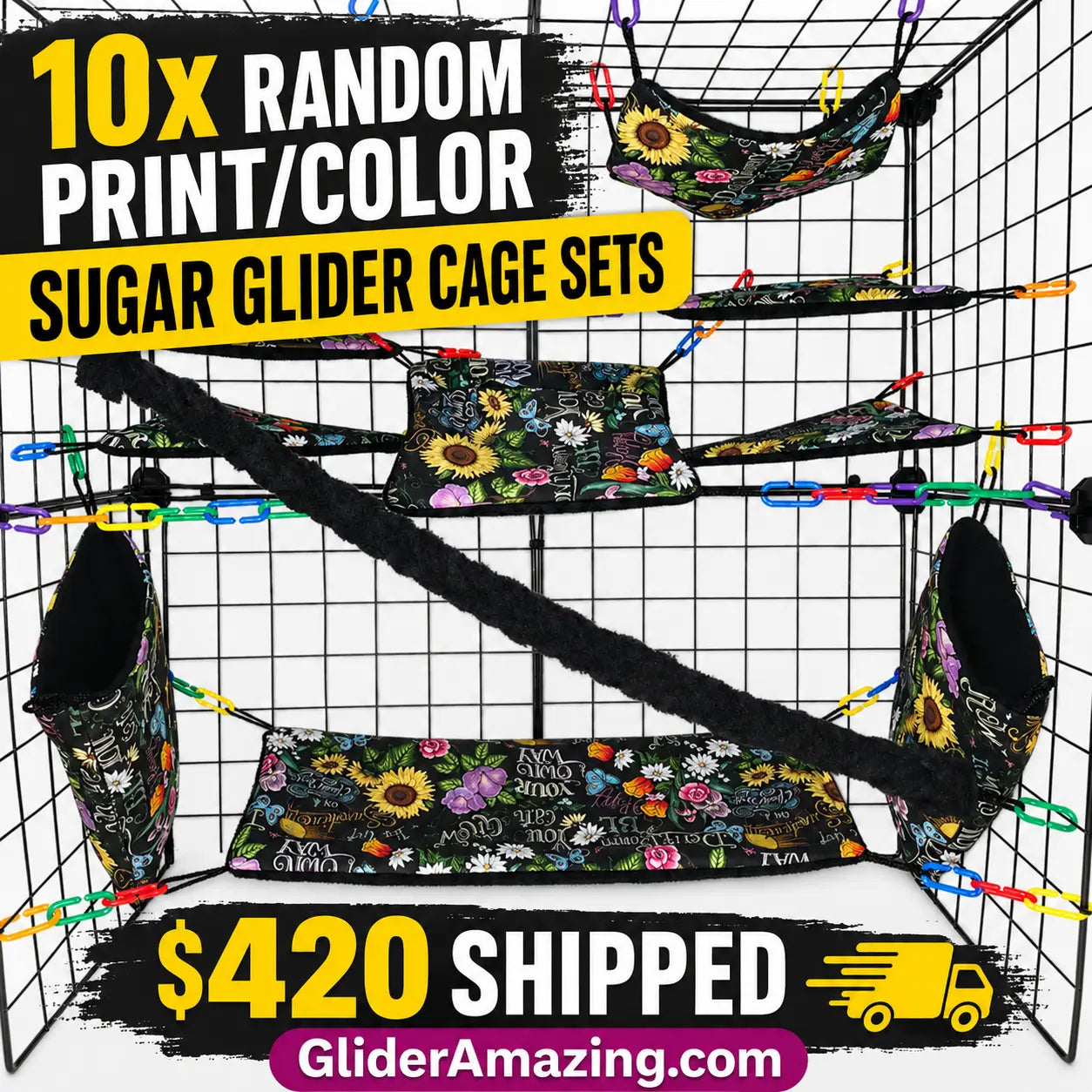 Bulk 10X Random Print/ Color Sugar Glider Cage Set Lot – Breeder Pack