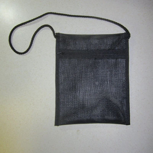 Handmade summer mesh bonding pouch for sugar gliders, featuring a 24-inch carry strap and 8-inch zipper, designed for safe nail trimming and comfortable bonding.